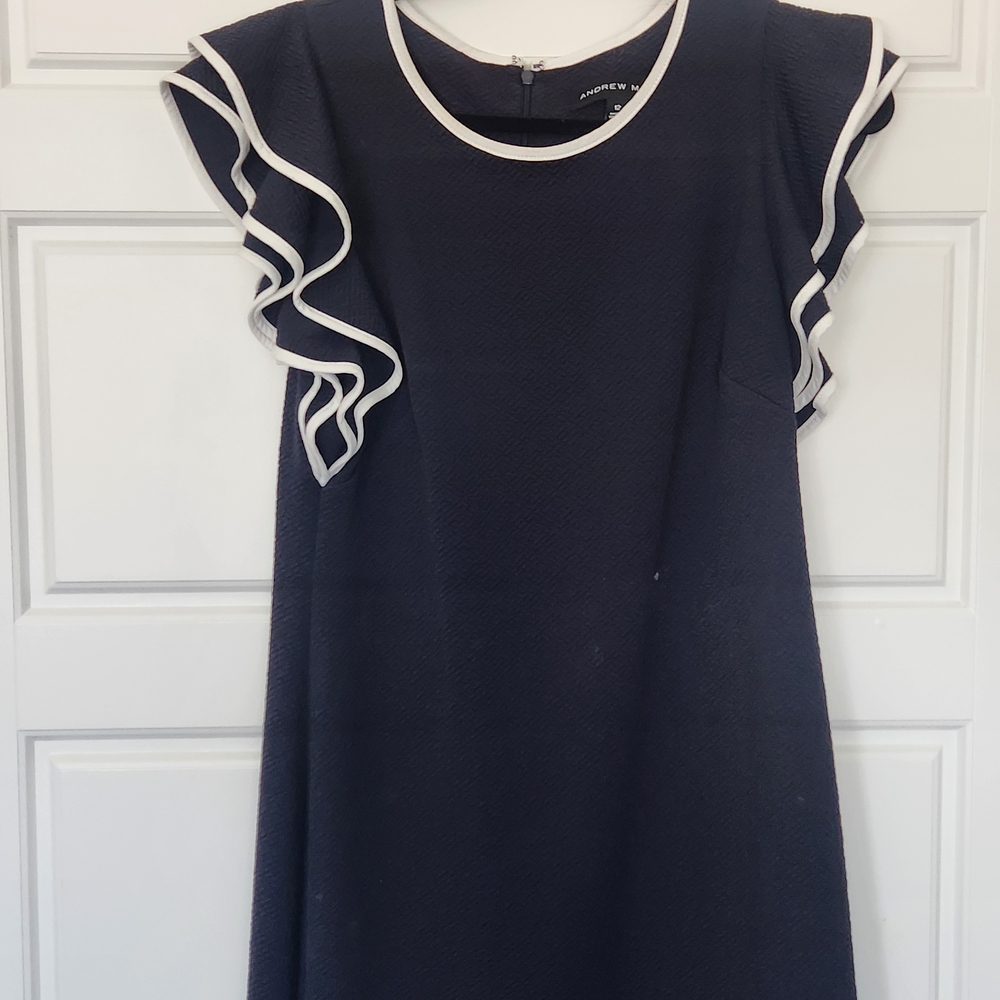 Andrew Marc Navy Dress with White Accents